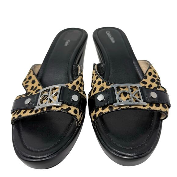 Calvin Klein Rebah Wedge Sandals Women’s 9.5 Leopard Print Open Toe - Picture 3 of 8